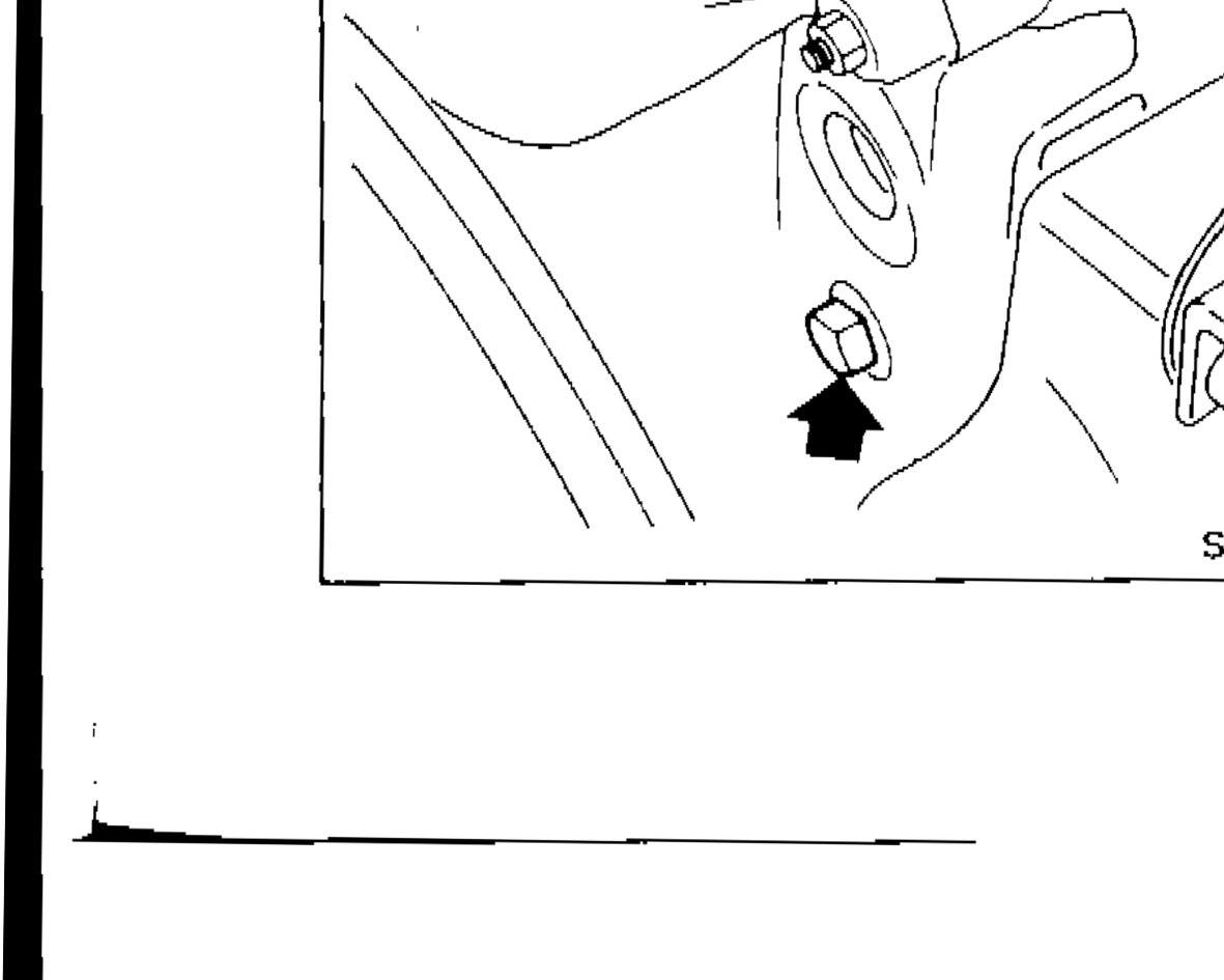 Cylinder block drain plug location with arrow pointing to the plug