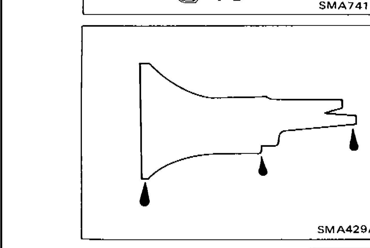 Manual transmission showing oil leakage check points indicated by arrows
