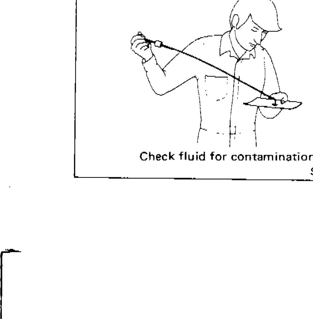 Technician checking A/T fluid for contamination by rubbing fluid between fingers