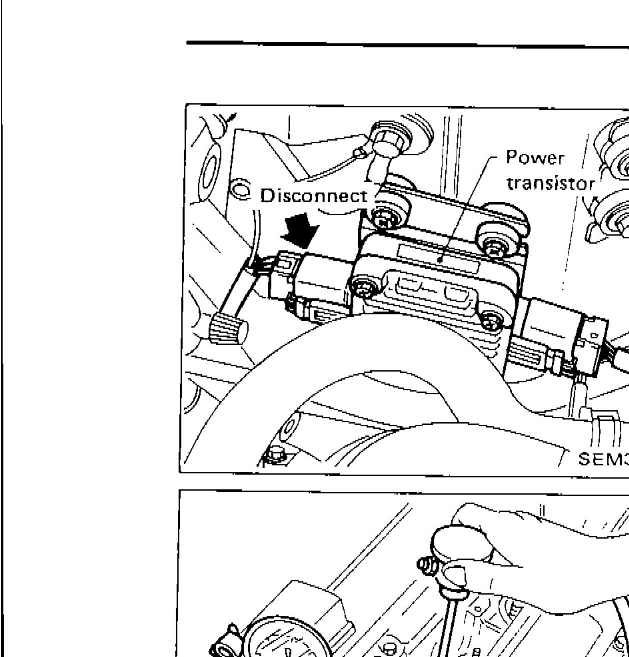 Photo showing the power transistor harness connector being disconnected from the engine bay