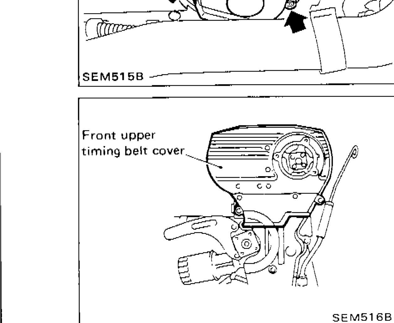 Front upper timing belt cover location on engine
