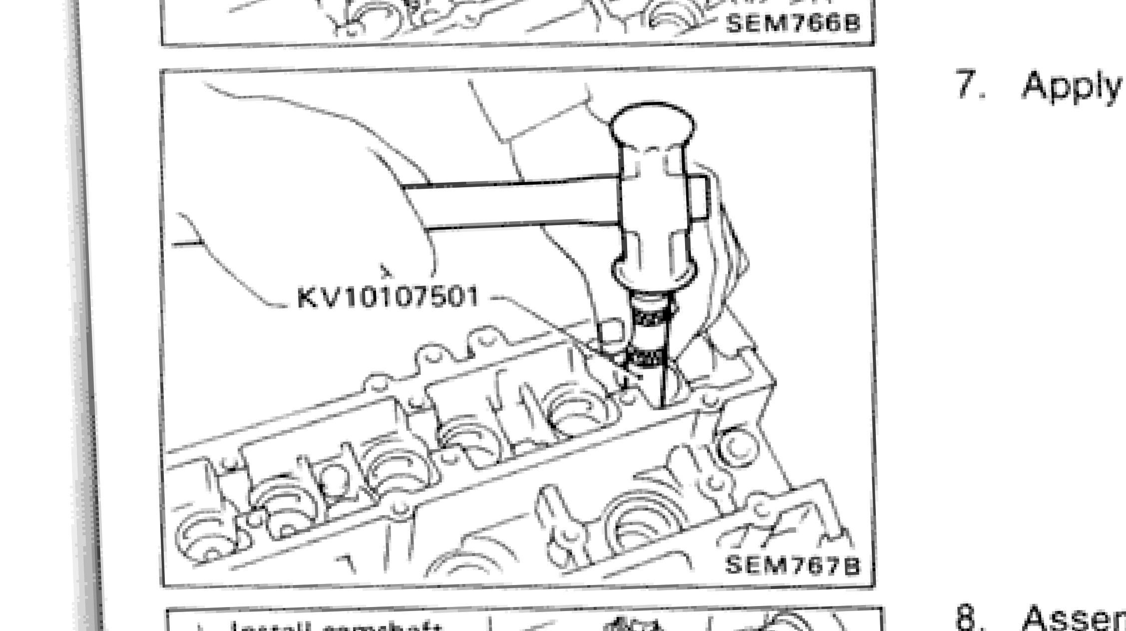 Tool KV10107501 being used to install valve oil seal in place