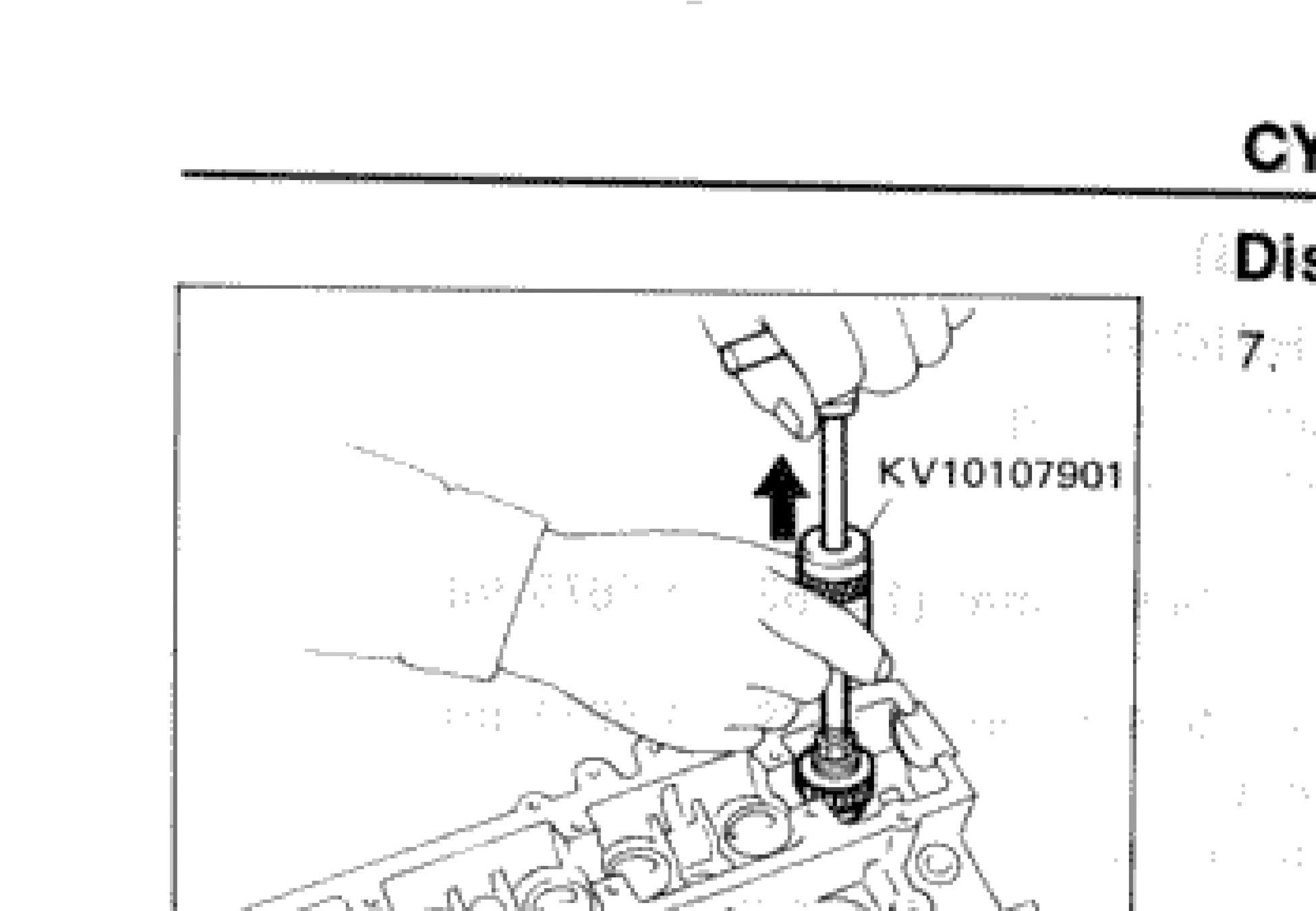Illustration showing removal of valve oil seals using tool KV10107901