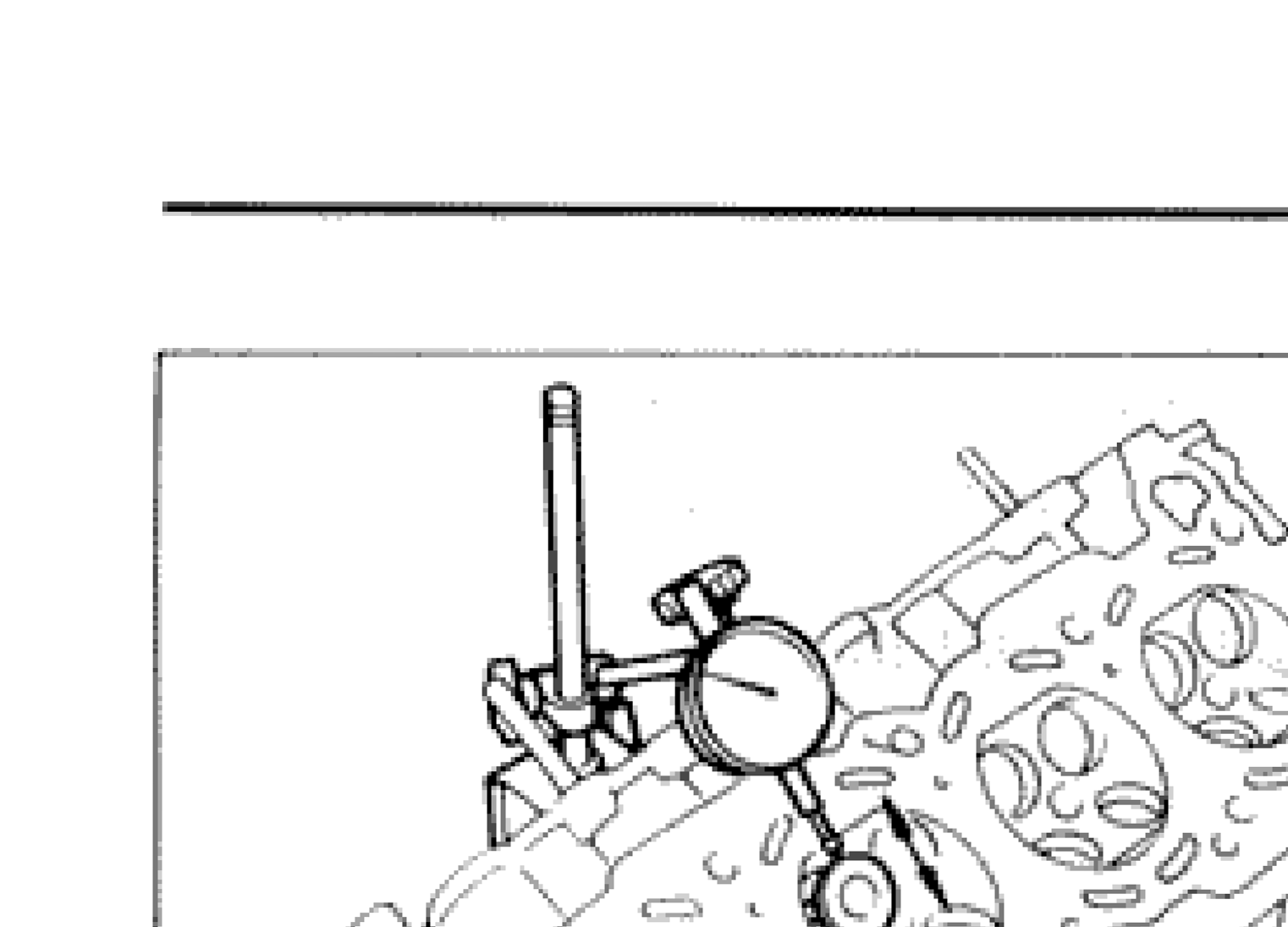 Dial gauge measuring valve deflection in parallel direction with rocker arm, approximately 25 mm (0.98 in) from valve tip