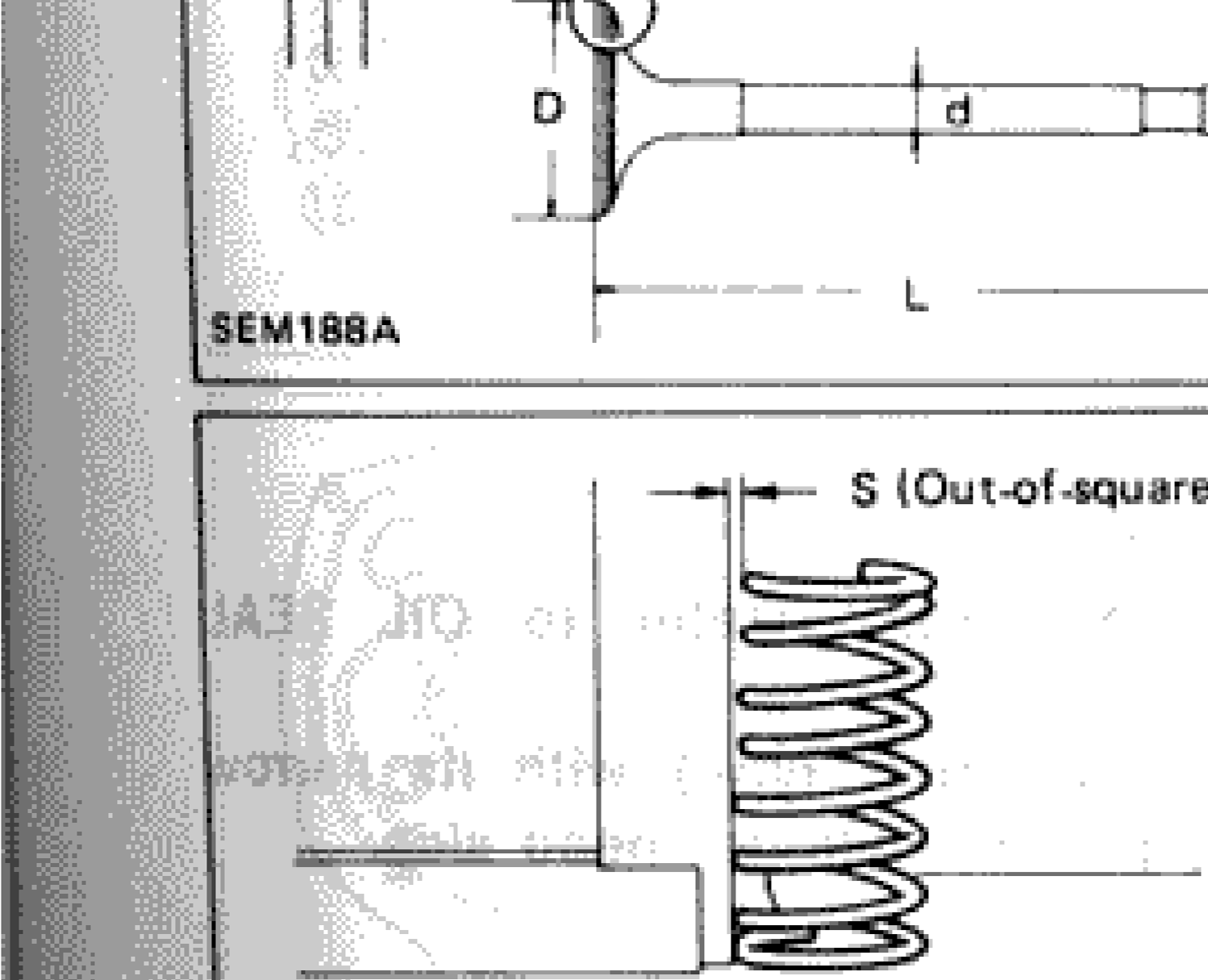Valve spring squareness diagram showing S (out-of-square) measurement