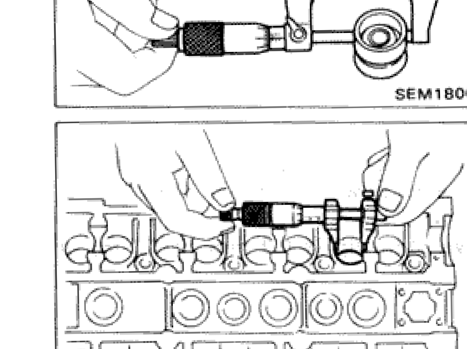 Dial gauge/bore gauge being used to measure valve lifter guide inner diameter in cylinder head