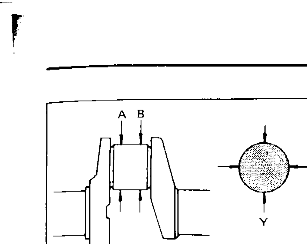 Diagram showing crankshaft journal measurement points: Taper (A-B) and Out-of-round (X-Y) with labels A, B, X, Y