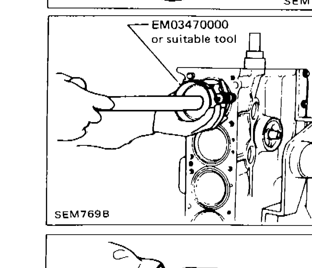 Installing pistons with connecting rods into cylinder bores using tool EM03470000 or suitable tool