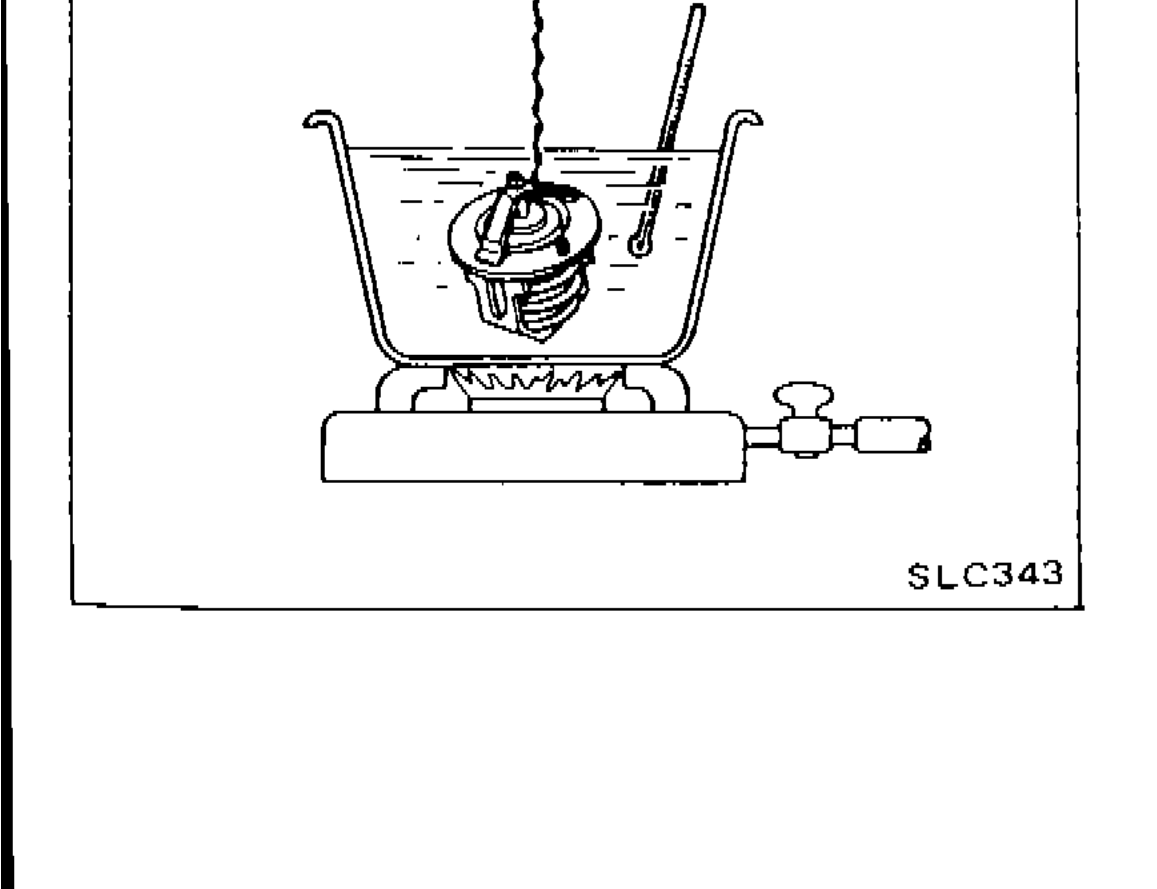 Thermostat submerged in water container being heated to check valve opening temperature and maximum valve lift