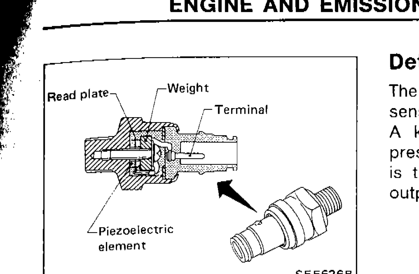 Detonation sensor cross-section showing read plate, weight, terminal, and piezoelectric element