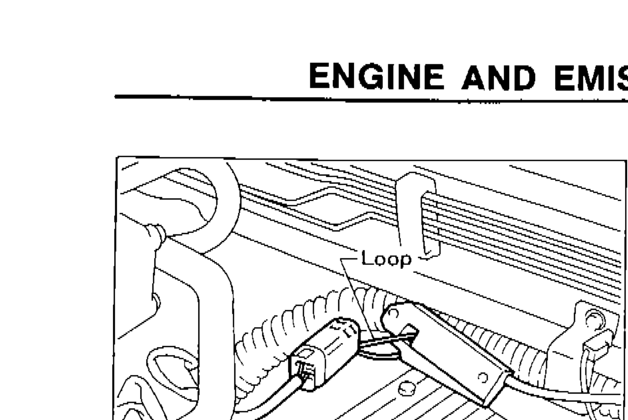 Engine bay showing loop wire clamped for pulse-type tachometer (Method A)