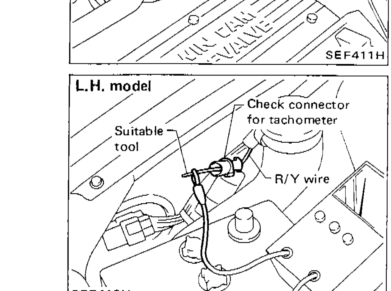 L.H. model — check connector for tachometer, R/Y wire, and suitable tool connection