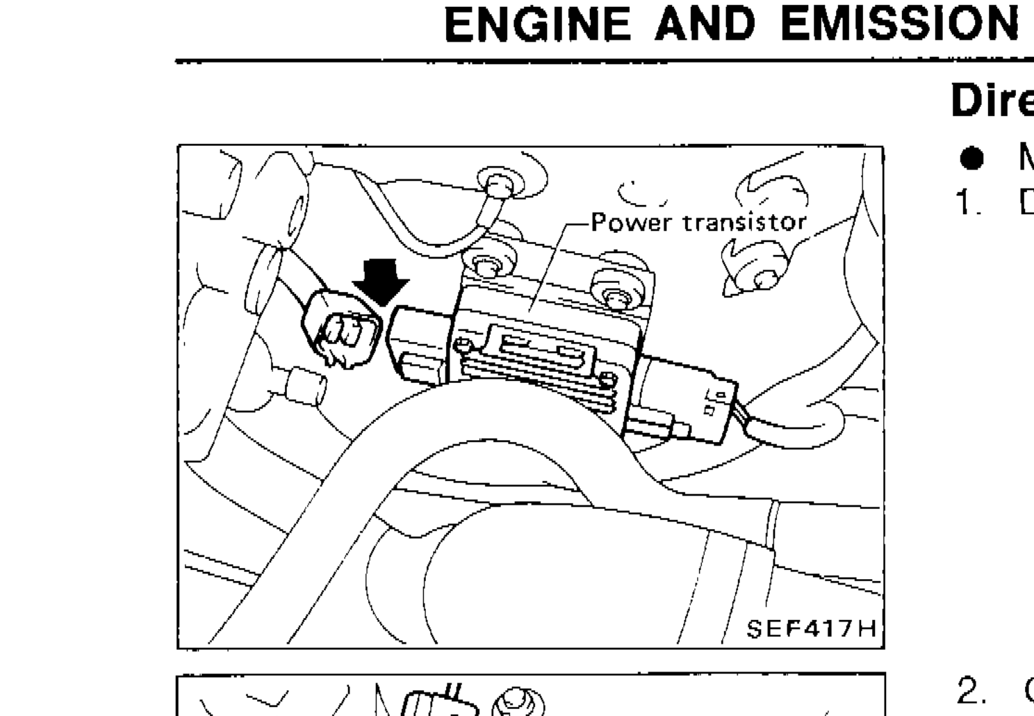 Illustration showing location of power transistor unit on engine, with arrow indicating connector disconnection point