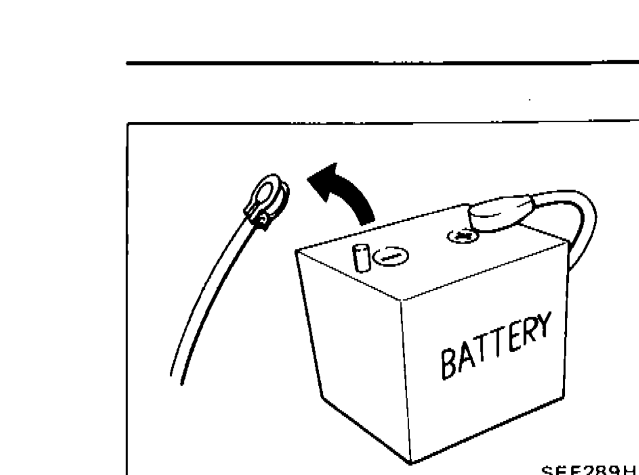 Illustration showing disconnection of negative battery terminal from battery