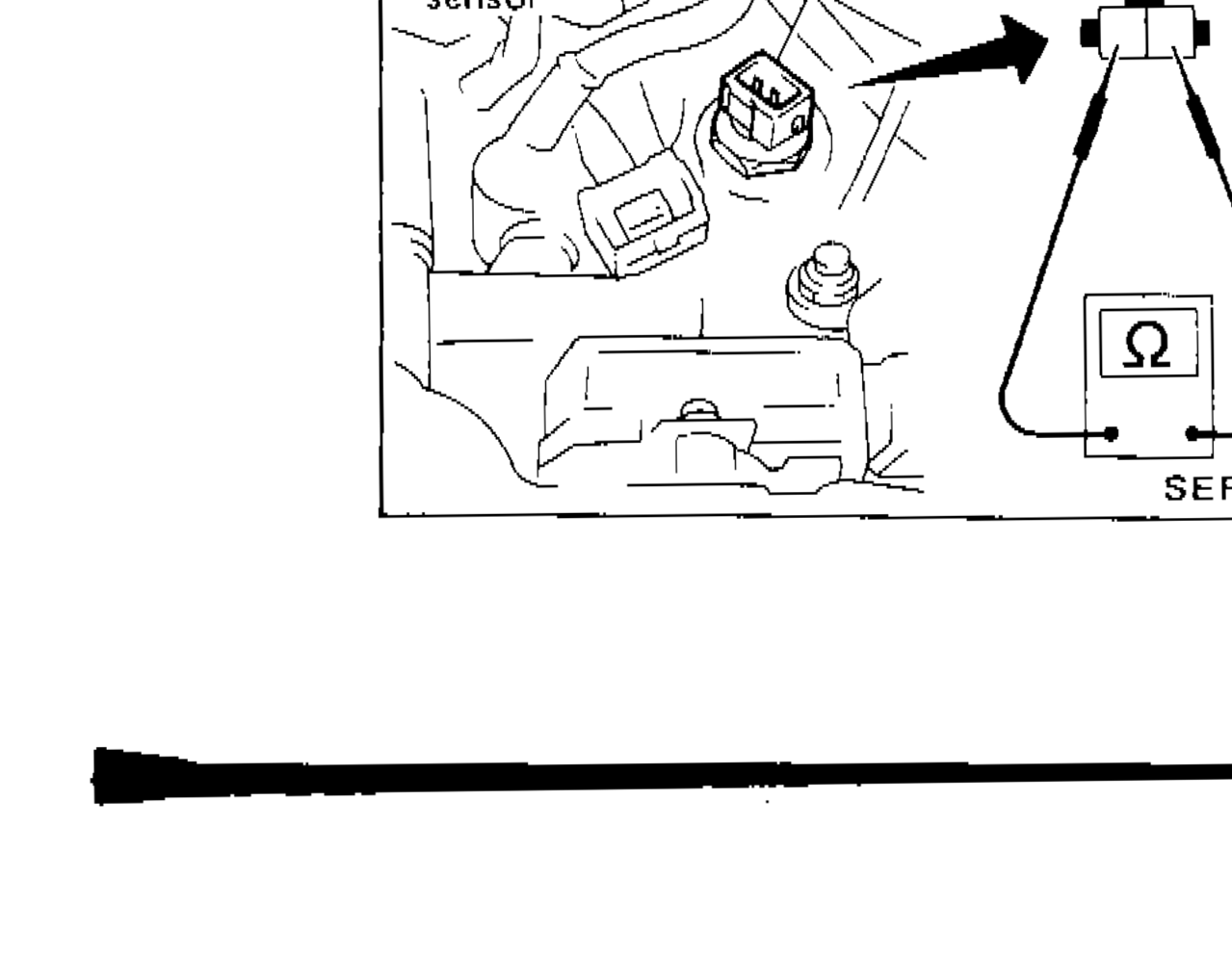Engine temperature sensor with ohmmeter connected to sensor terminals