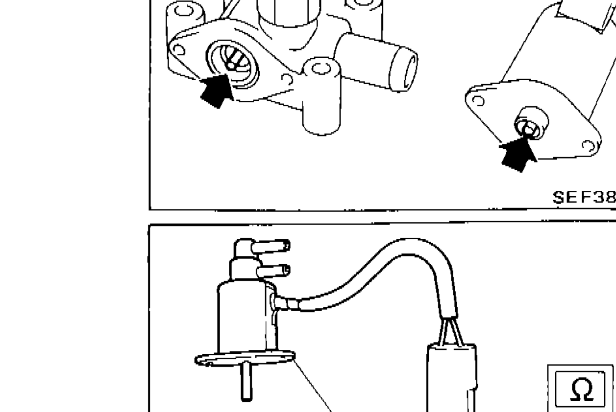 Pressure regulator control solenoid valve connected to ohmmeter for resistance measurement. Label: Solenoid valve. Resistance: 30-40 Ω (Independent of electric poles)