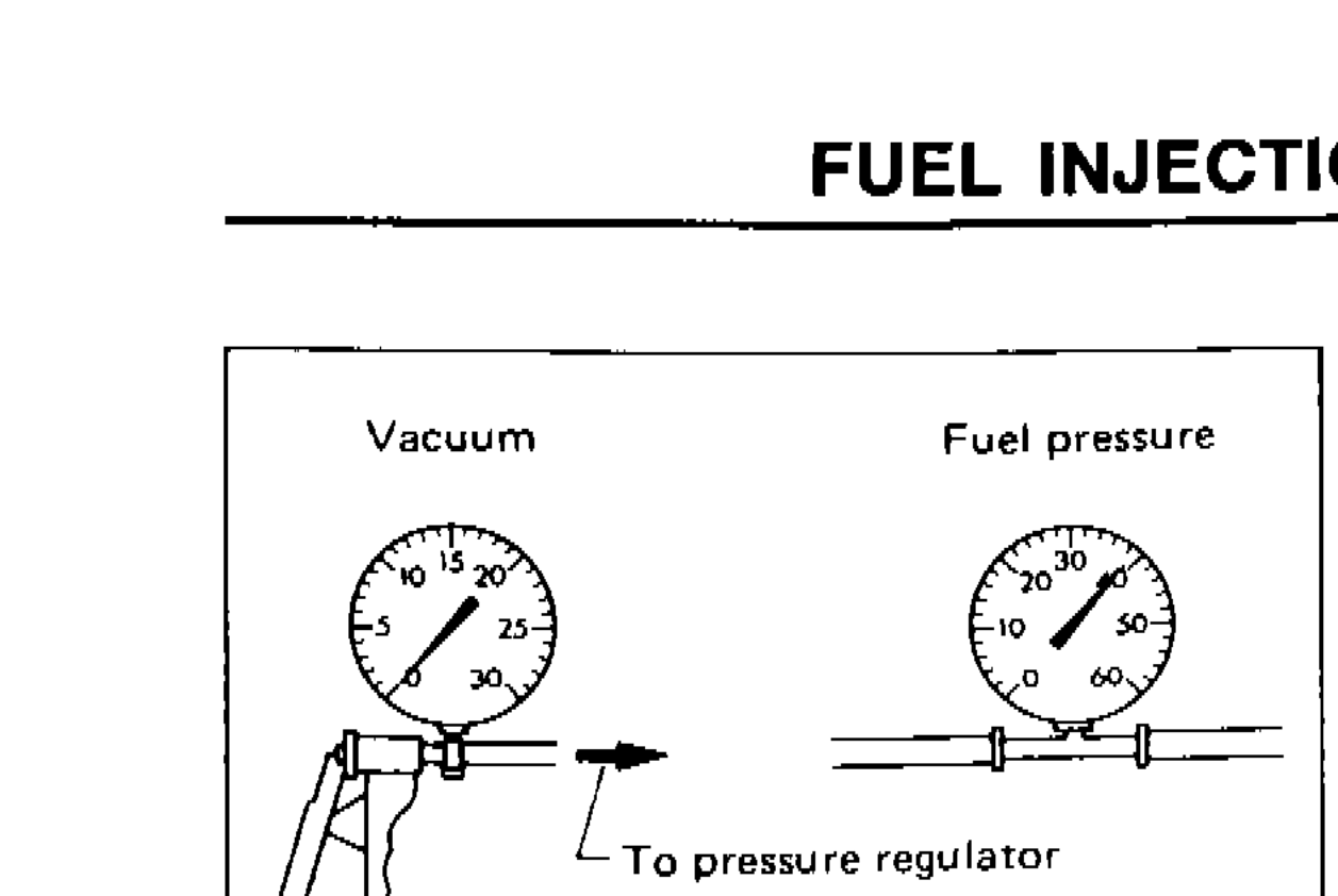 Vacuum gauge and fuel pressure gauge connected to pressure regulator for fuel pressure check