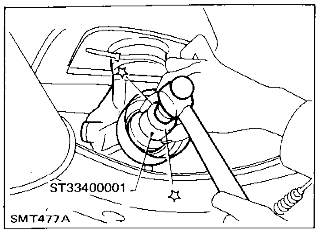 Tool ST33400001 being used for rear oil seal installation