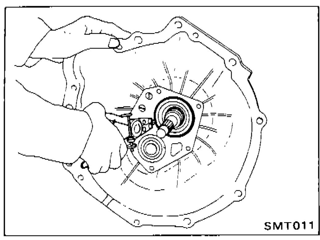 Removing front cover, gasket, shim of countershaft front bearing, and snap ring of main drive gear ball bearing