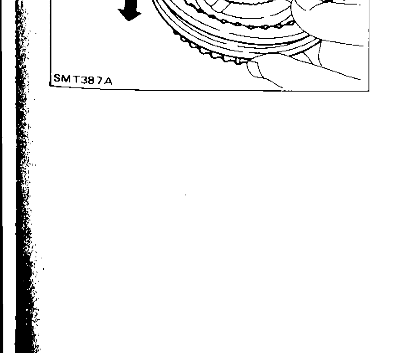 Synchronizer assembly showing shifting insert and spline portion with arrows indicating inspection areas