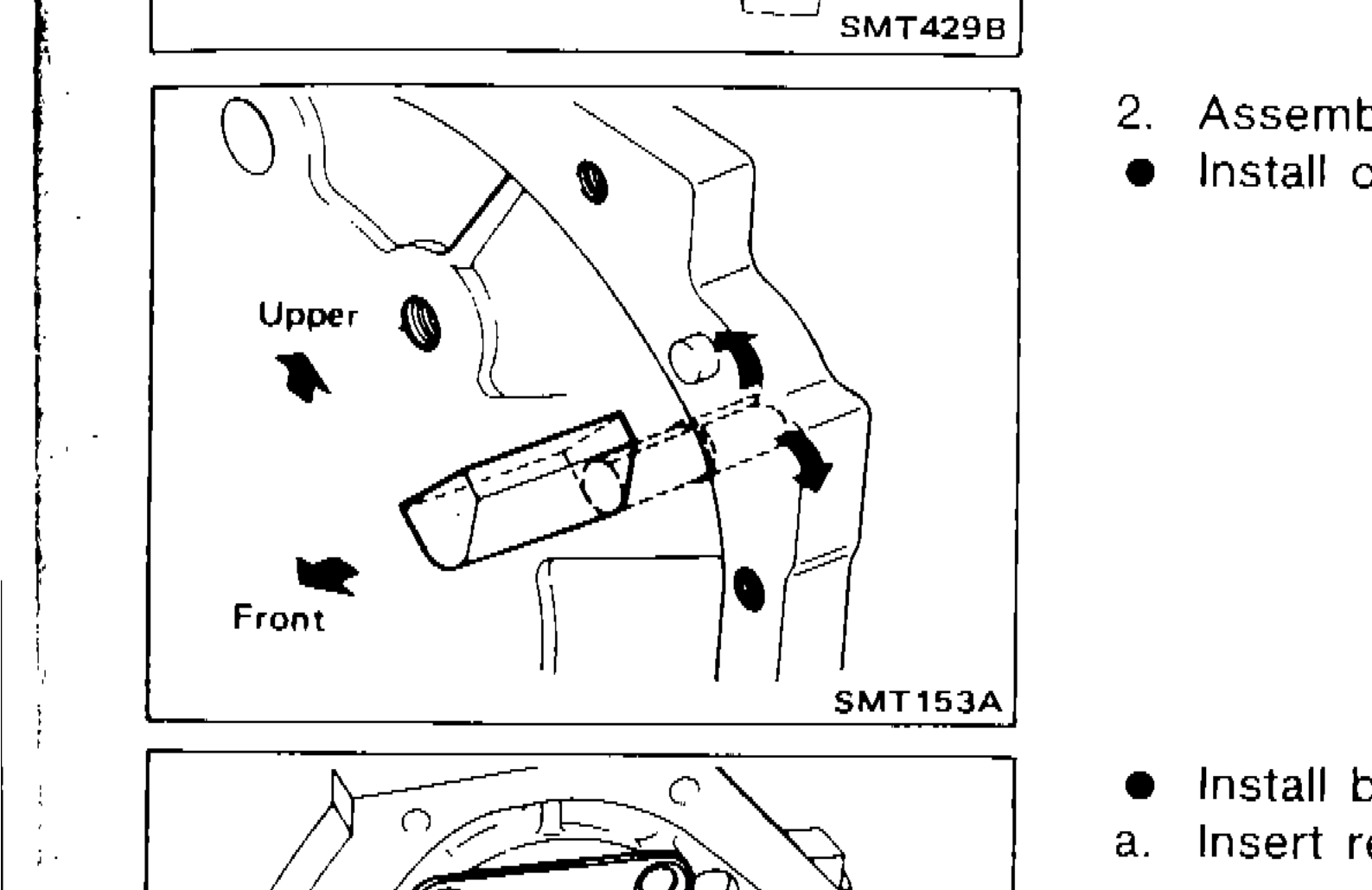 Illustration showing oil gutter installation on adapter plate, with Upper and Front orientation callouts.