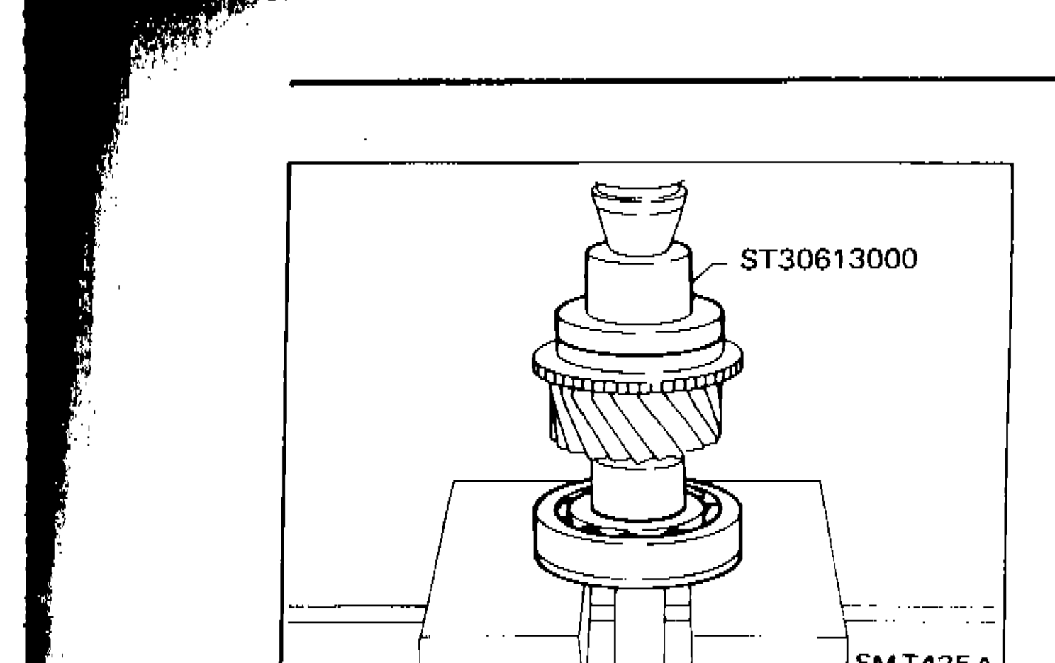 Press tool ST30613000 being used to press main drive gear bearing onto shaft