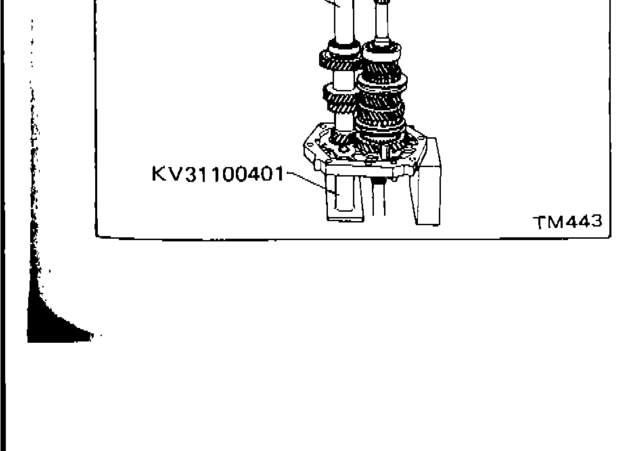 Pressing counter gear front bearing onto counter gear using tools ST22360002 and KV31100401