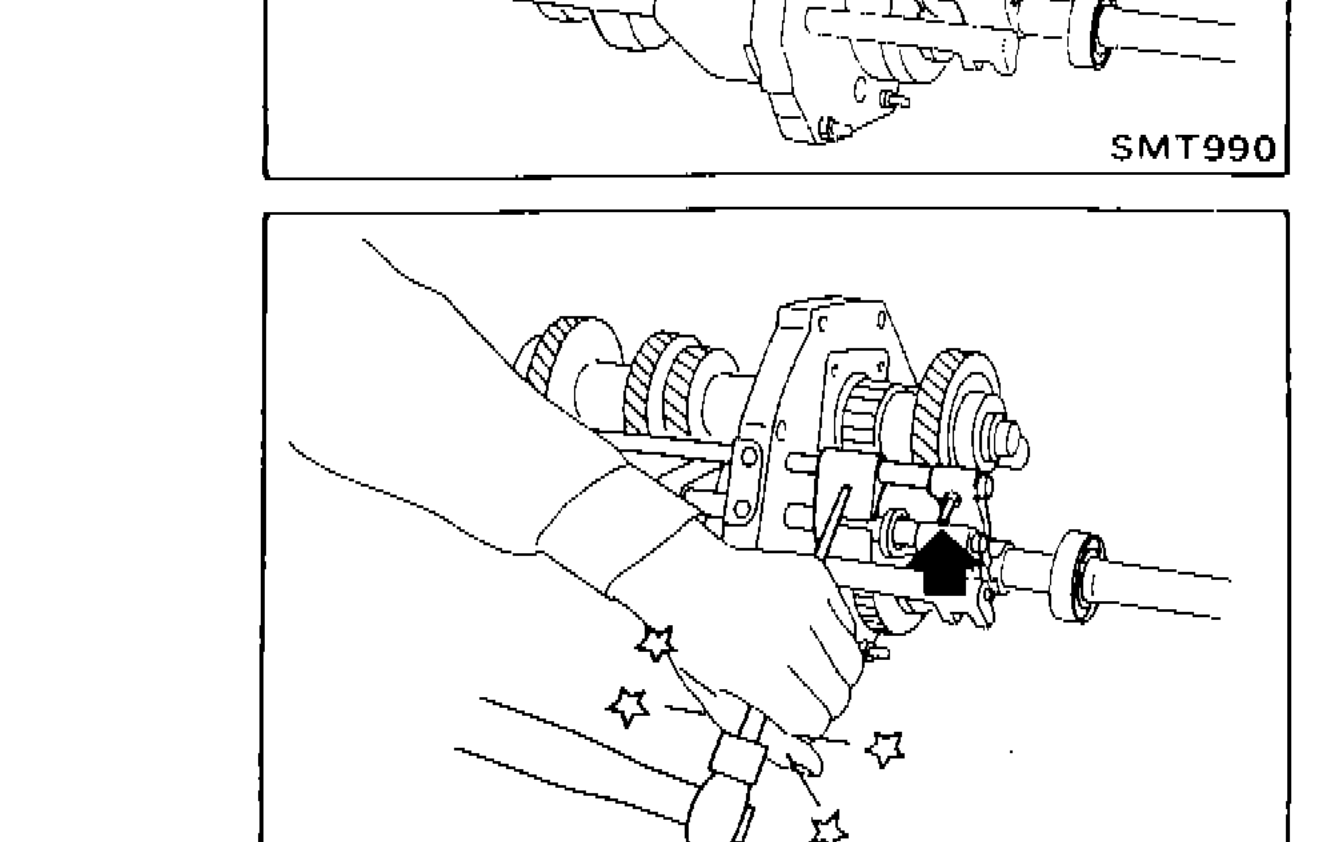 O.D.-reverse shift fork or reverse shift fork installation, with star callouts indicating key points