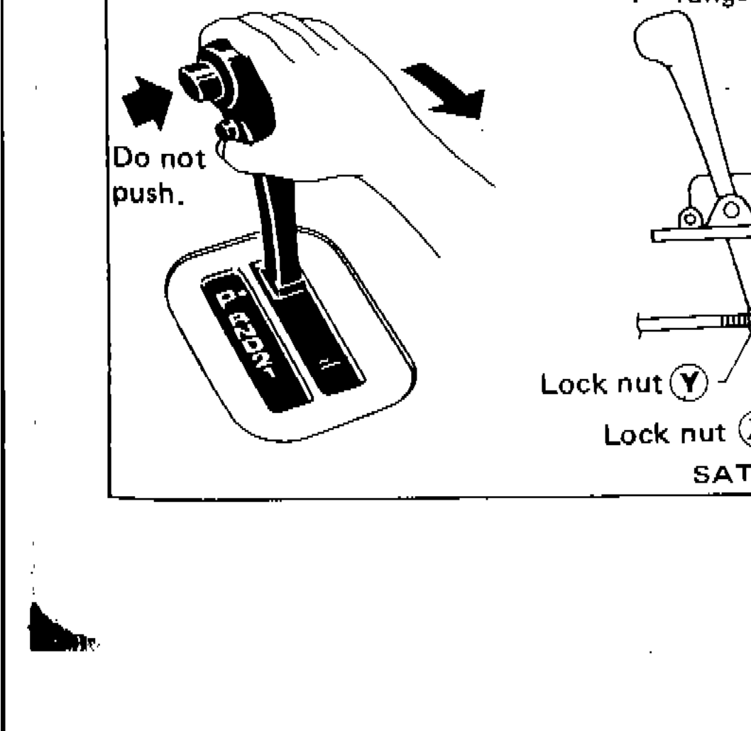Selector lever in P range with lock nut X and lock nut Y identified, Do not push button indication