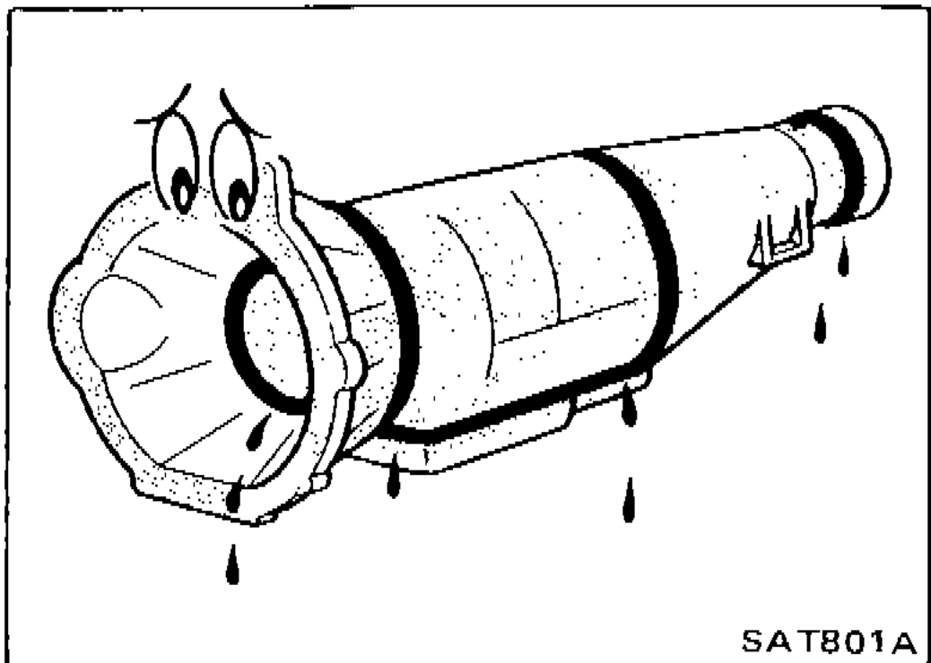 Illustration showing fluid leakage from converter housing / transmission case mating surface