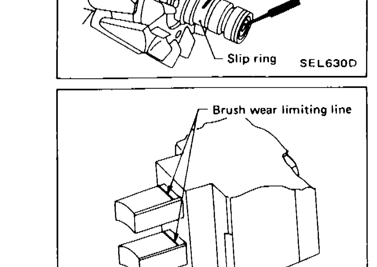 Brush wear limiting line shown on brush assembly