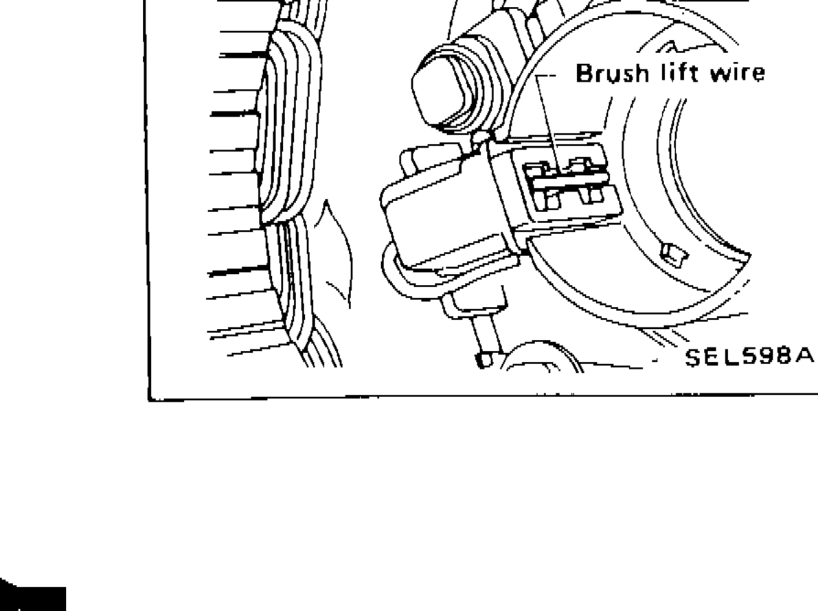 Alternator rear cover showing brush lift wire being pulled toward center after front and rear assembly