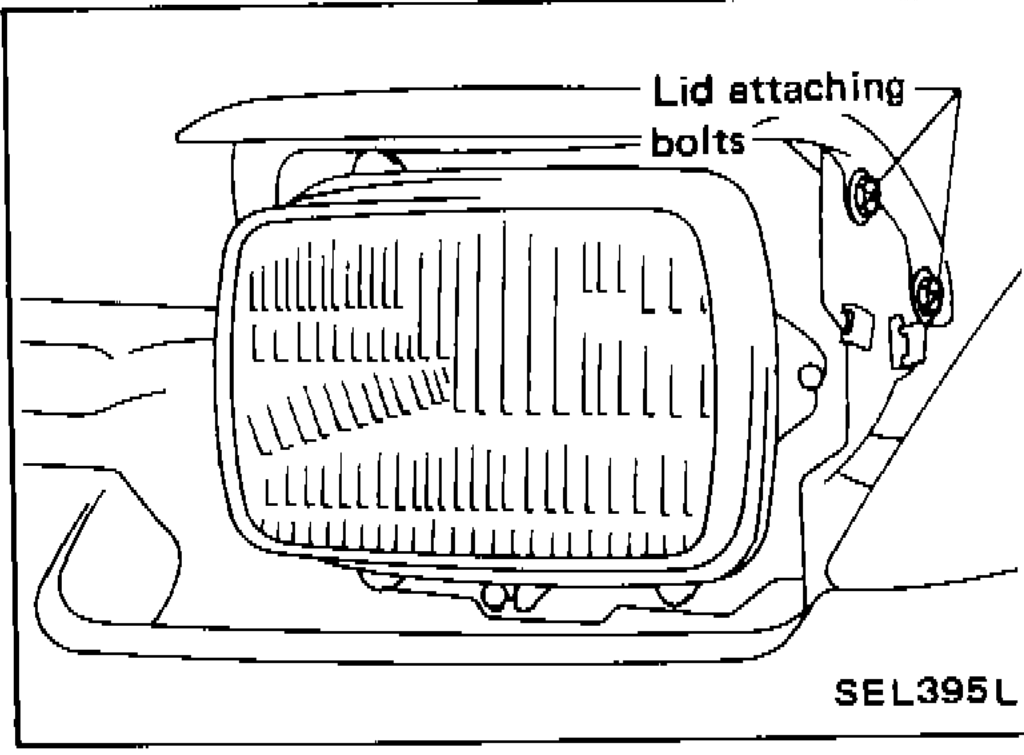 Headlamp assembly showing lid attaching bolts location