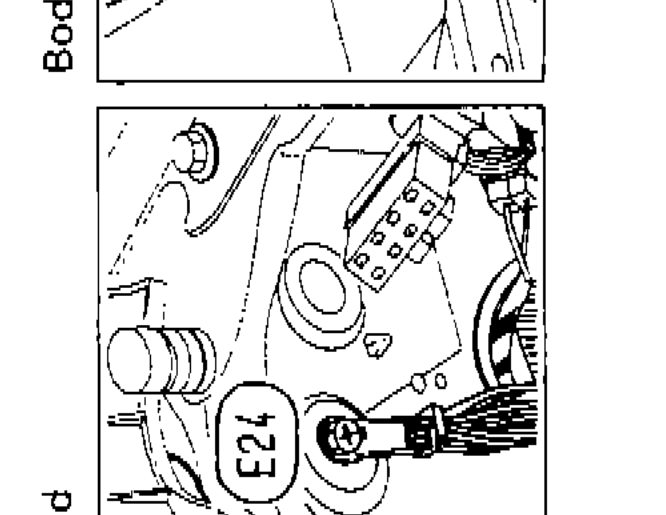Inset photo showing body ground location with connector E21 labeled