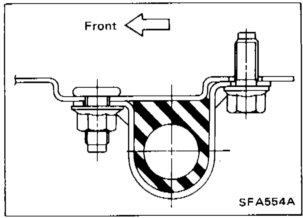 Stabilizer bar clamp installation showing correct direction with 'Front' arrow indicating orientation