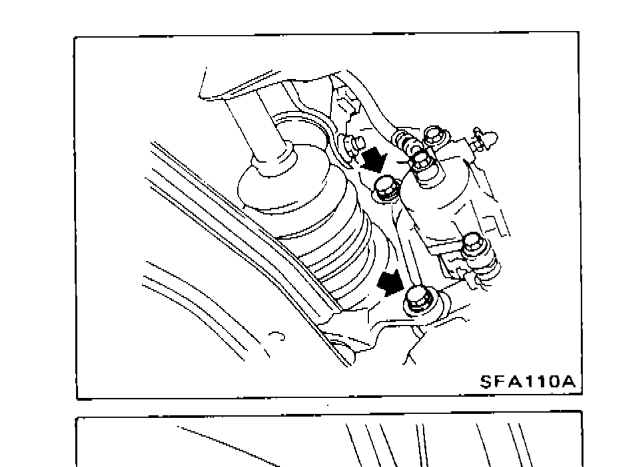 Close-up view of rear brake caliper assembly mounting area
