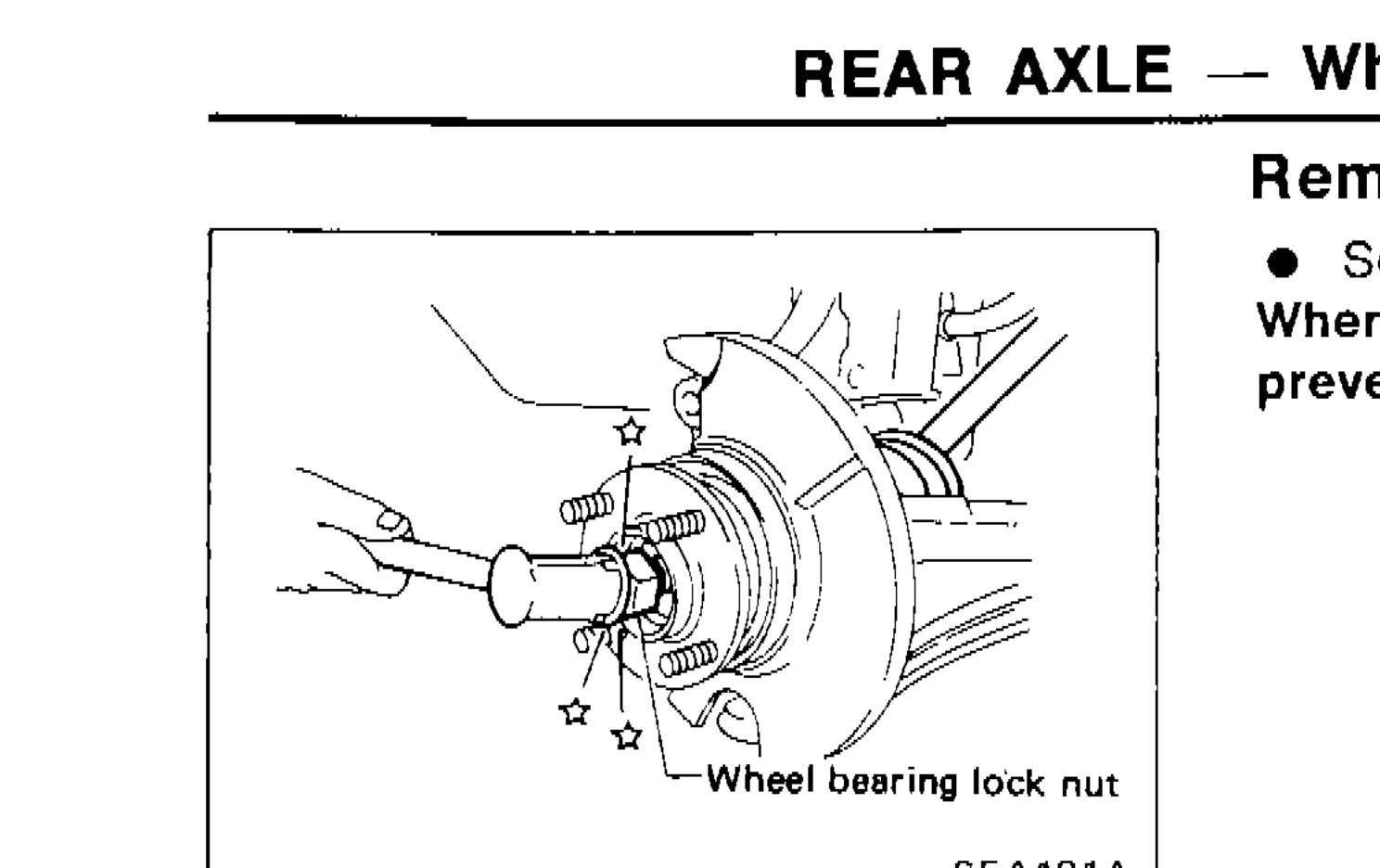Drive shaft separation from axle housing, showing wheel bearing lock nut