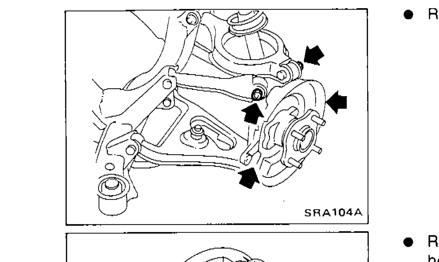 Removal of axle housing showing mounting bolt locations with arrows