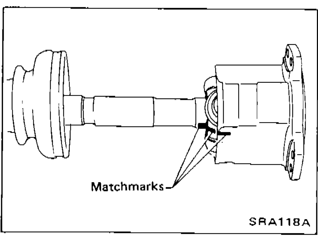 Drive-shaft and slide-joint housing showing matchmark scribing locations to preserve assembly orientation before separating the joint.