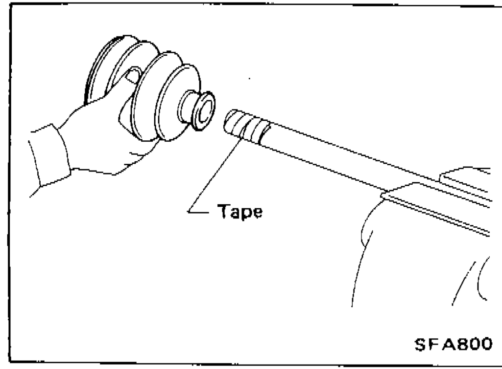 Drive-shaft serration covered with masking tape during boot installation to protect the boot from the splined edge.