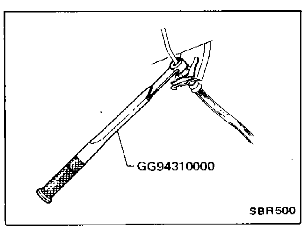 Flare-nut torque wrench (Tool GG94310000) loosening a brake-line flare nut.